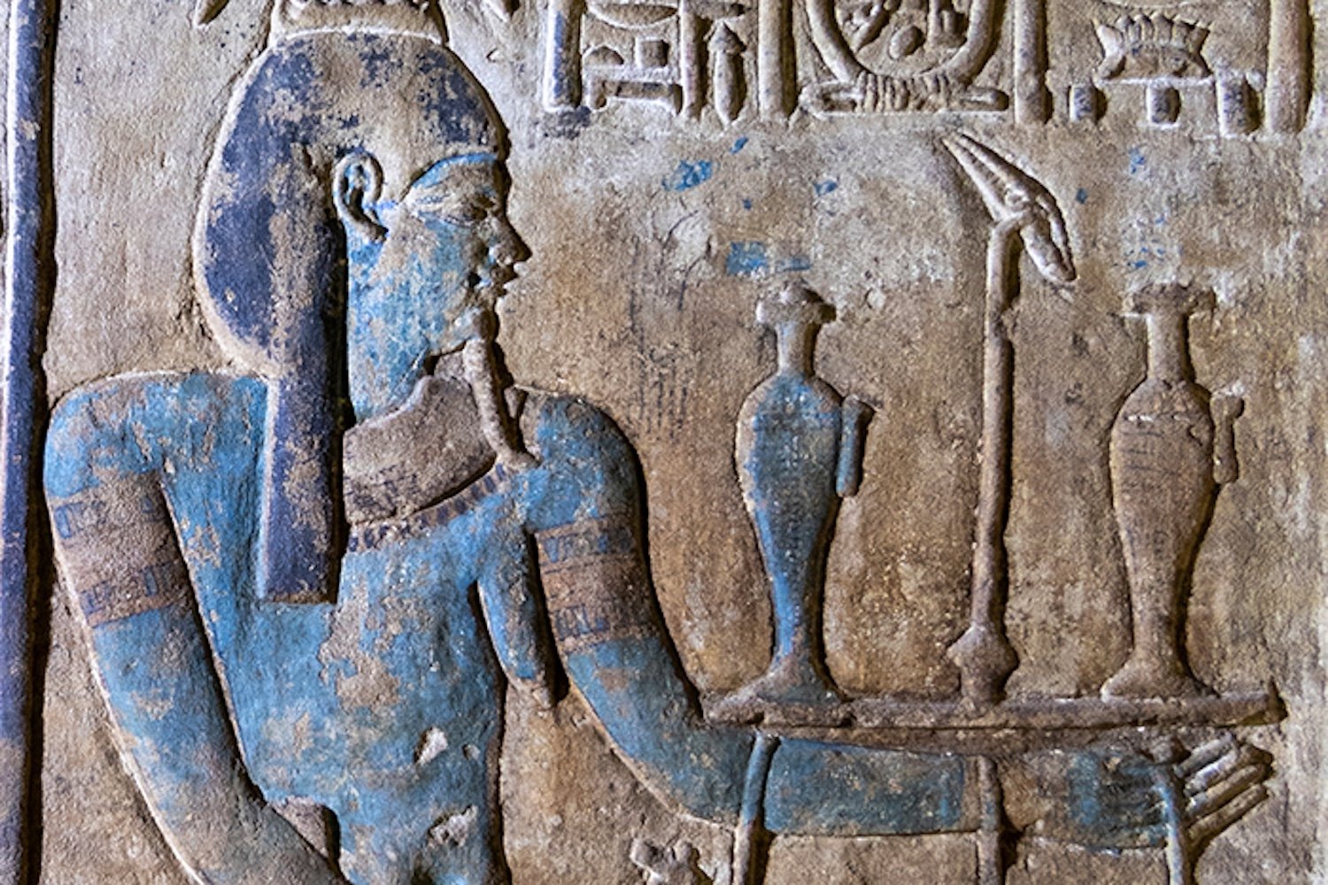 One of the colorful paintings uncovered in the temple of Edfu.