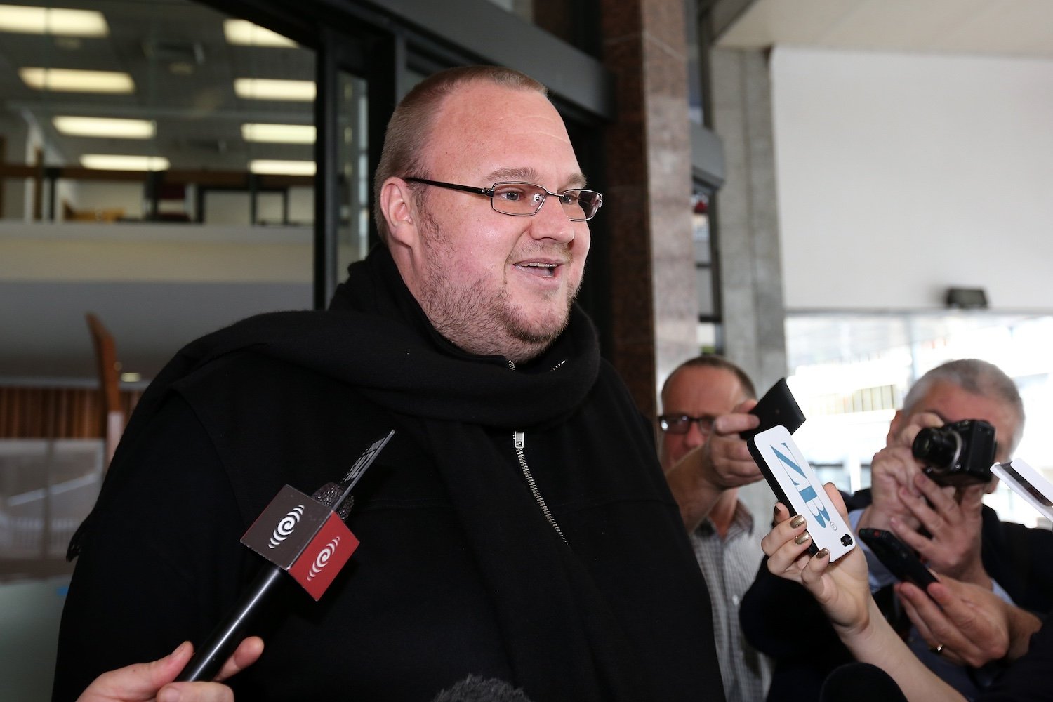 Kim Dotcom speaks to the press